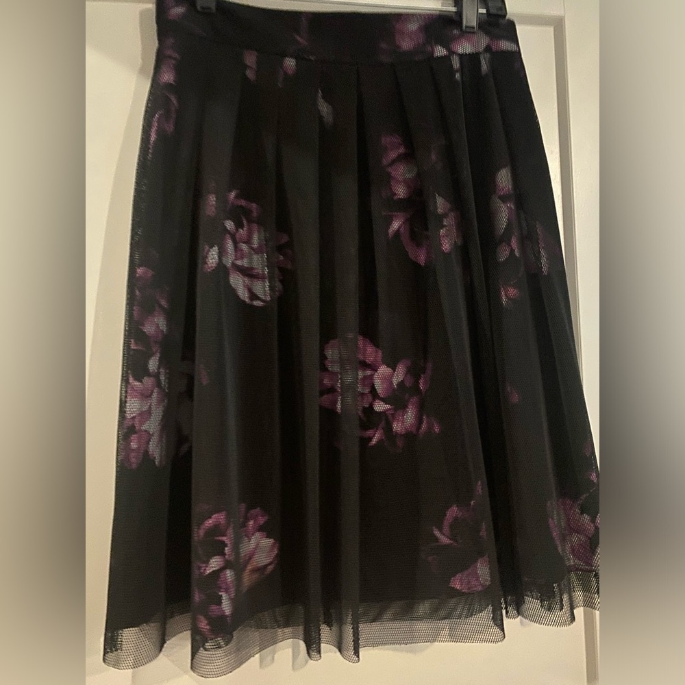 Antonio Melani Black and Floral Mesh Midi Skirt